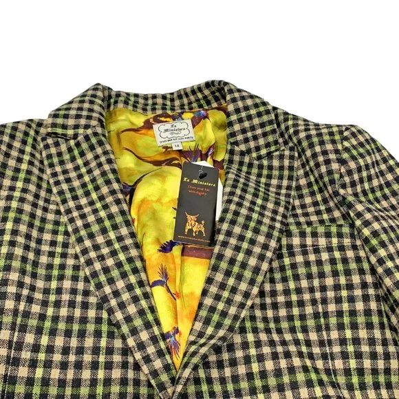 La MINIATURA Black‎ Tan Green Check Single Breast Blazer
